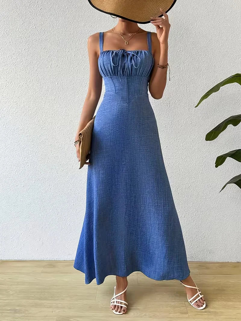 Dames elegante wikkeljurk met spaghettibandjes, perfecte zomer maxijurk.