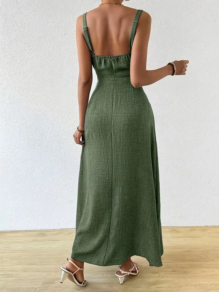 Dames elegante wikkeljurk, sweetheart decolleté, met fijne spaghettibandjes.