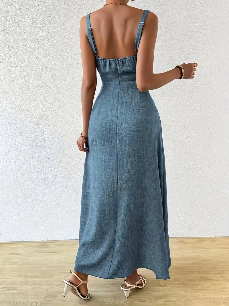 Mooie zomer wikkel maxijurk met spaghettibandjes, voor een vrouwelijke look.