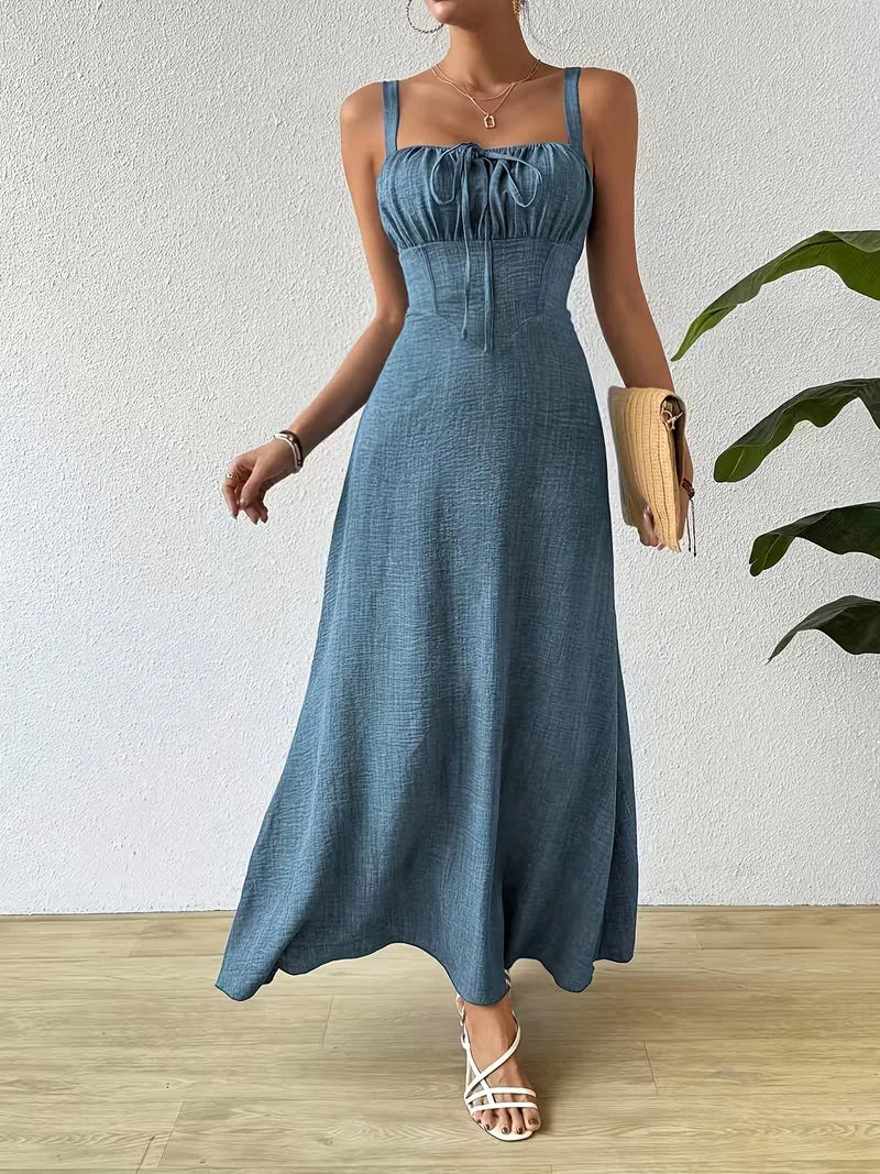 Wikkeljurk dames, elegante zomerse maxijurk met verstelbare spaghettibandjes.