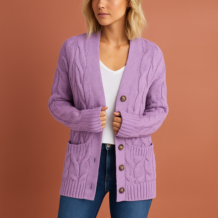 Dames gebreid vest met zakken, comfortabel en stijlvol voor herfst/winter. Ideaal voor casual dameskleding.