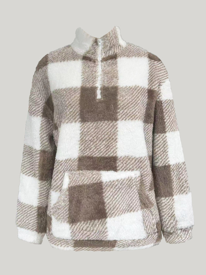 Moderne geruite hoodie voor dames, een comfortabele trui met ruitprint, ideaal voor dagelijkse stijl.