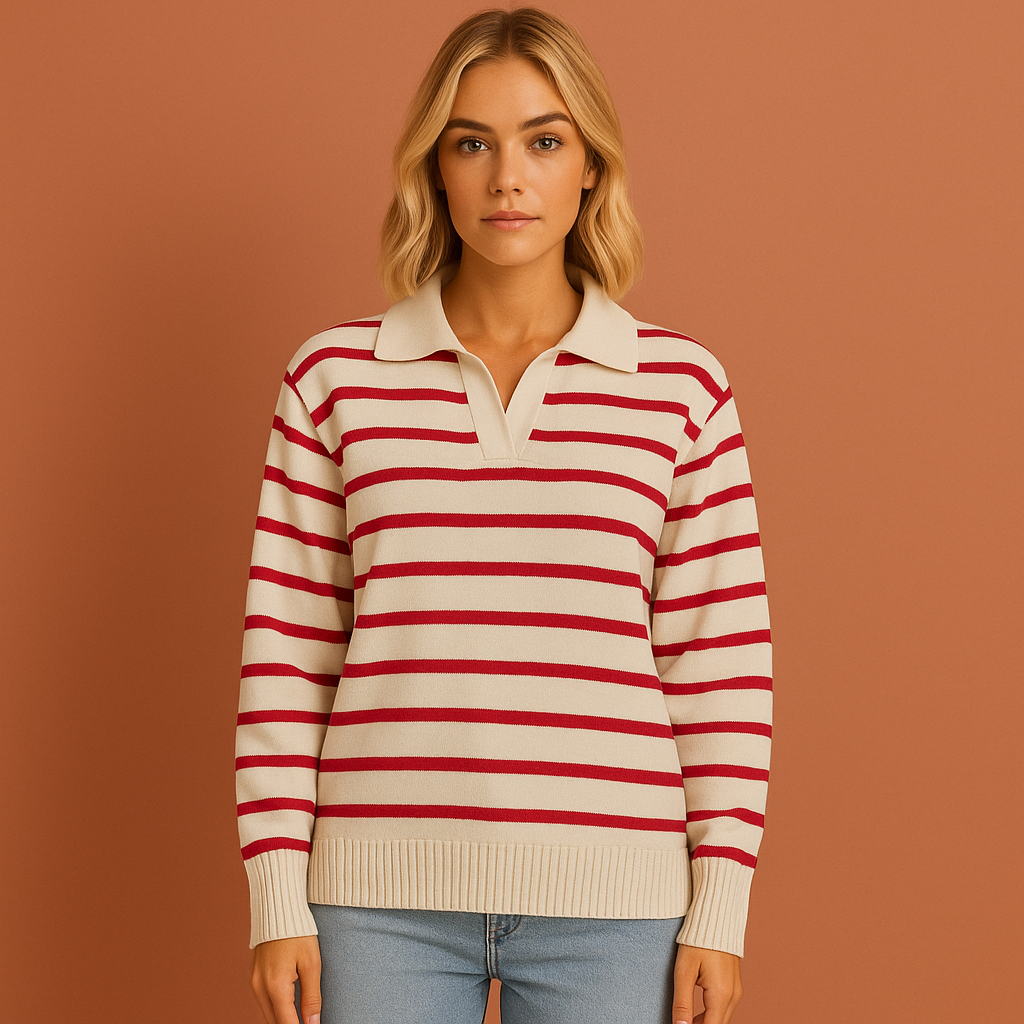 Dames gestreept polo shirt met lange mouwen, perfect voor casual comfort en stijlvolle lente/herfst outfits.