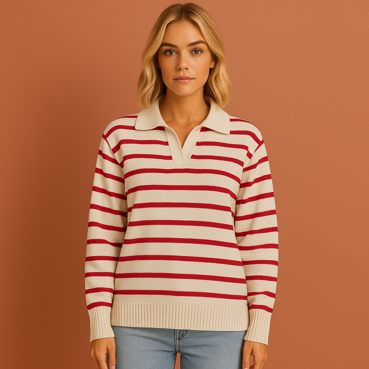 Dames gestreept polo shirt met lange mouwen, perfect voor casual comfort en stijlvolle lente/herfst outfits.