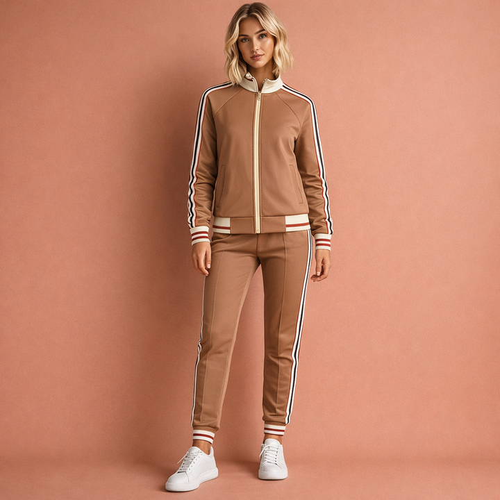 Dames gestreept sportief trainingspak set voor comfortabele activewear in lente/herfst.