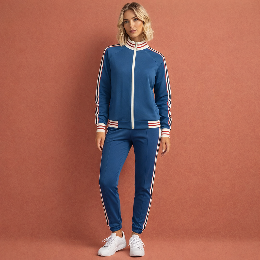 Comfortabel dames joggingpak met strepen, perfect voor vrijetijd en casual kleding.