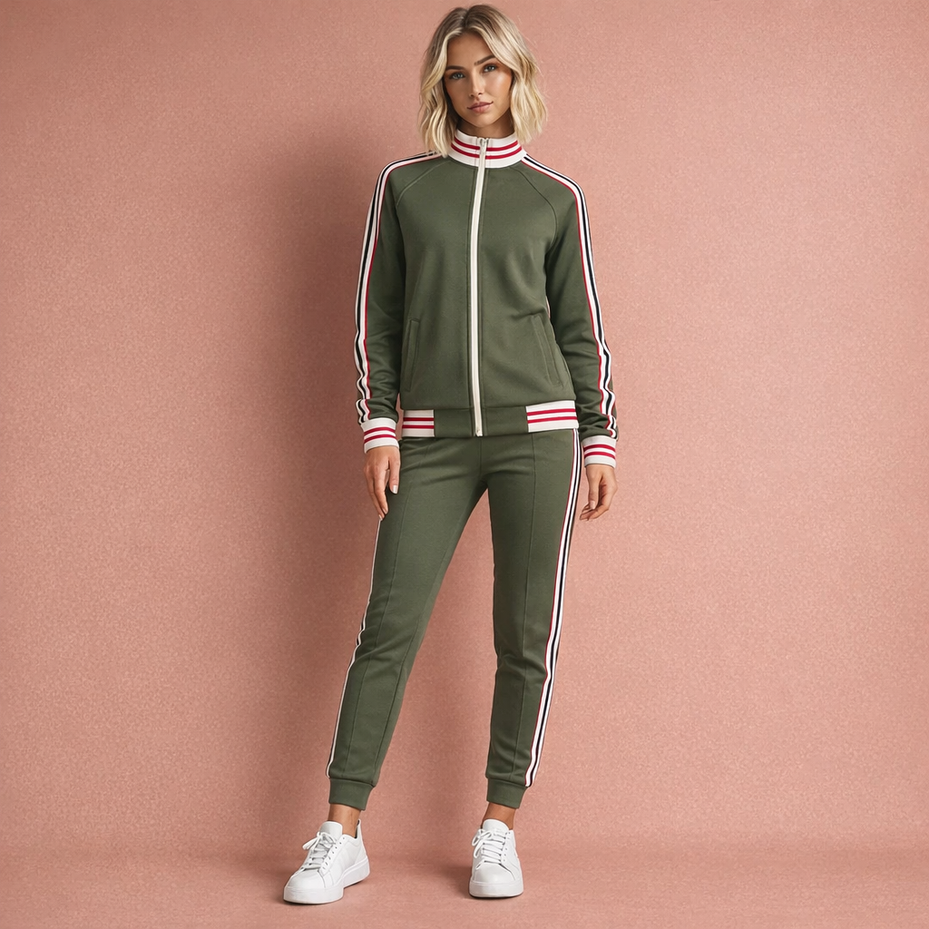 Sportief dames trainingspak met trendy streepdesign, ideaal voor herfst- en lenteweer.