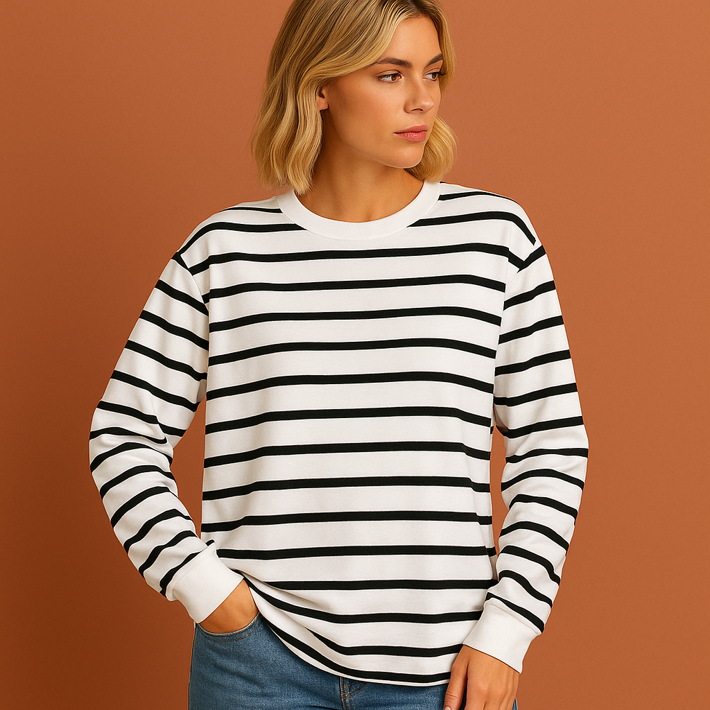 Dames gestreept sweatshirt met relaxte pasvorm, ideaal voor een comfortabele casual lente- of herfstlook.