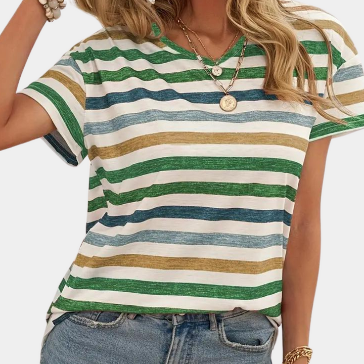 Dames gestreept T-shirt met korte mouwen, ideaal voor een casual zomerse look.