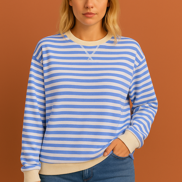 Dames gestreepte trui, comfortabel en stijlvol voor herfst/winter. Gebreide casual vrouwenkleding.