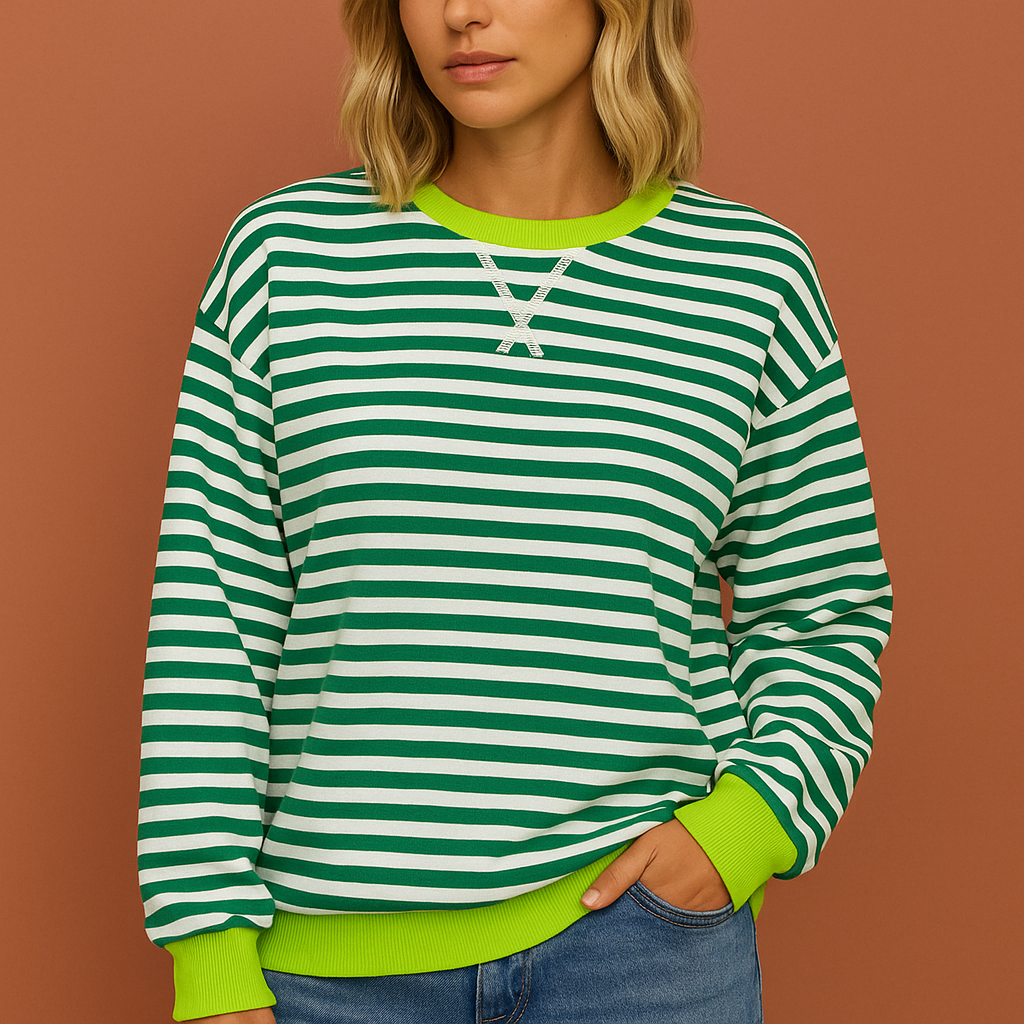 Trendy dames trui met strepen, zowel stijlvol als comfortabel. Essentiële gebreide kleding voor vrouwen.