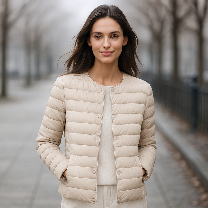 Dames gewatteerd jack met knoopsluiting, een veelzijdige en casual jas voor de herfst en lente.