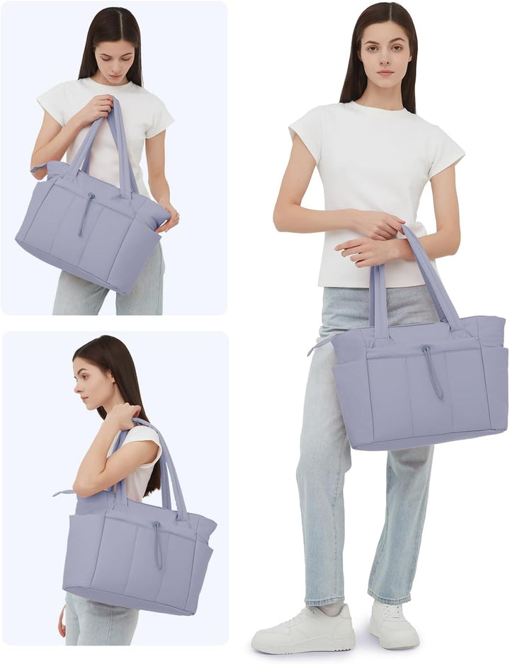 Dames zakelijke tas: stijlvol gewatteerd design, puffer look, met laptop- en bekerhouder.