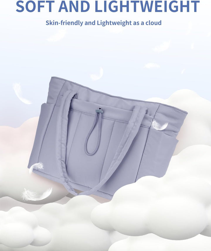 Trendy dames werktas, puffer materiaal, perfect voor je laptop en drinkfles.