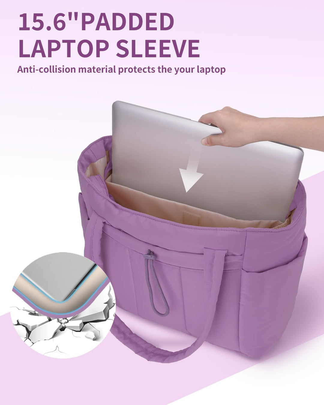 Comfortabele dames reistas, puffer design, met laptop sleeve en bekerhouder voor lange trips.