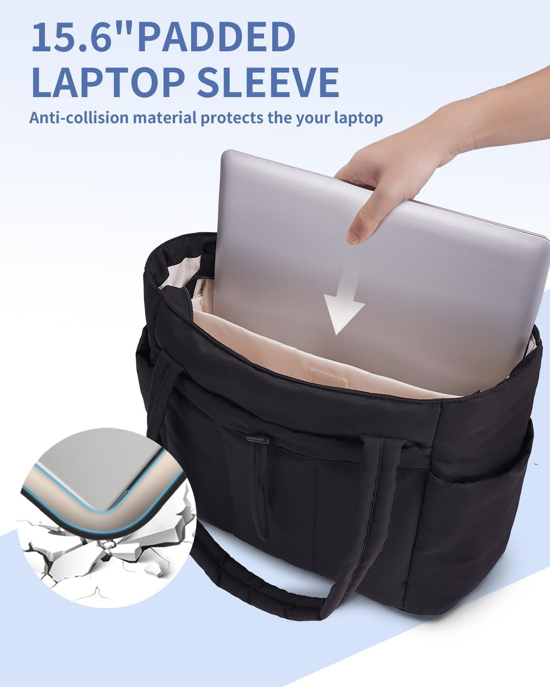 Organiseer je leven met deze dames schoudertas, puffer look, met laptopvak & bekerhouder.