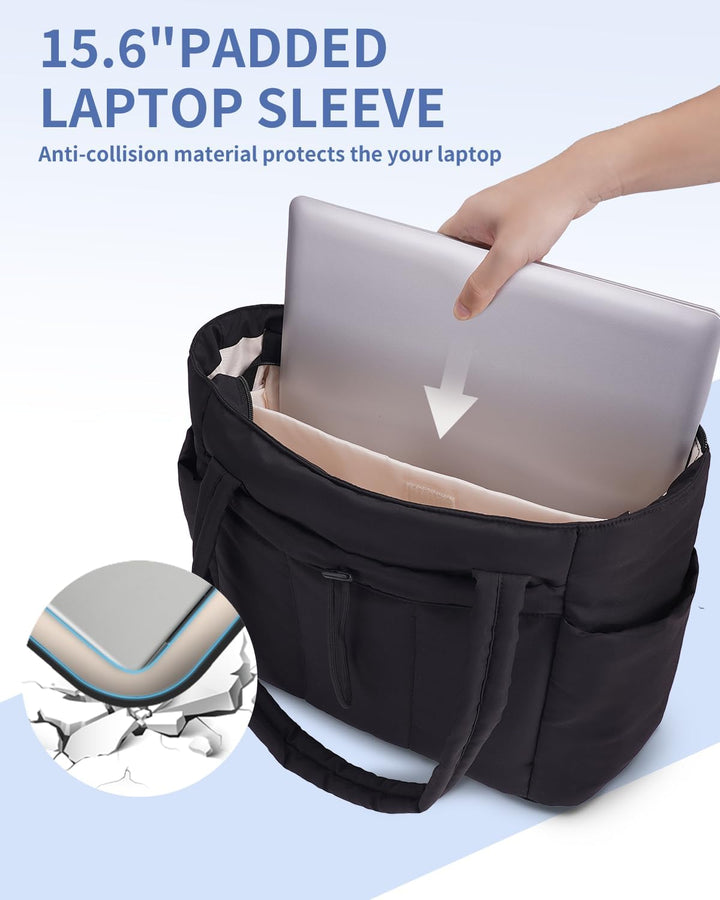 Organiseer je leven met deze dames schoudertas, puffer look, met laptopvak & bekerhouder.