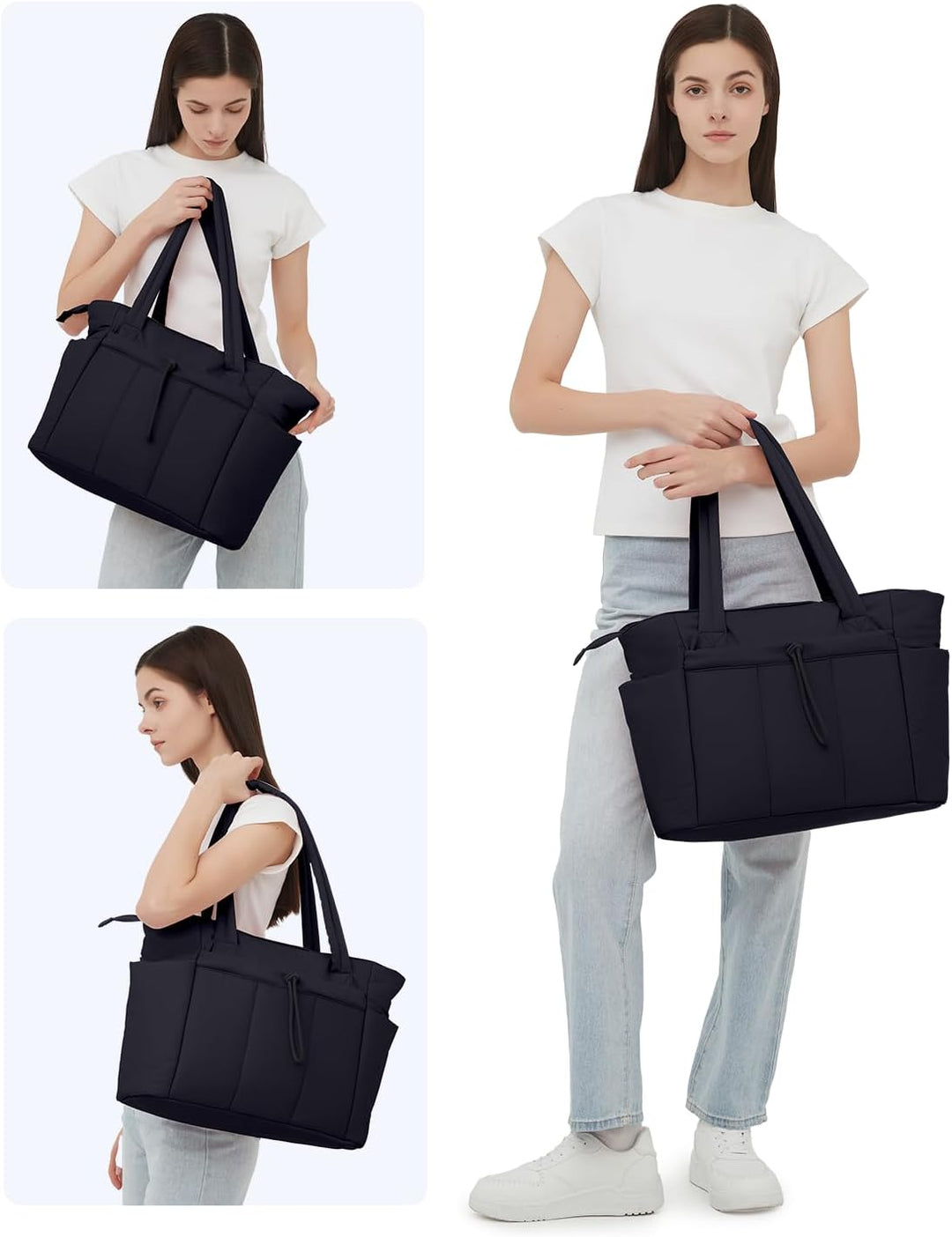 Dames tas voor organisatie: gewatteerde puffer, met bekerhouder, laptopvak en veel vakken.