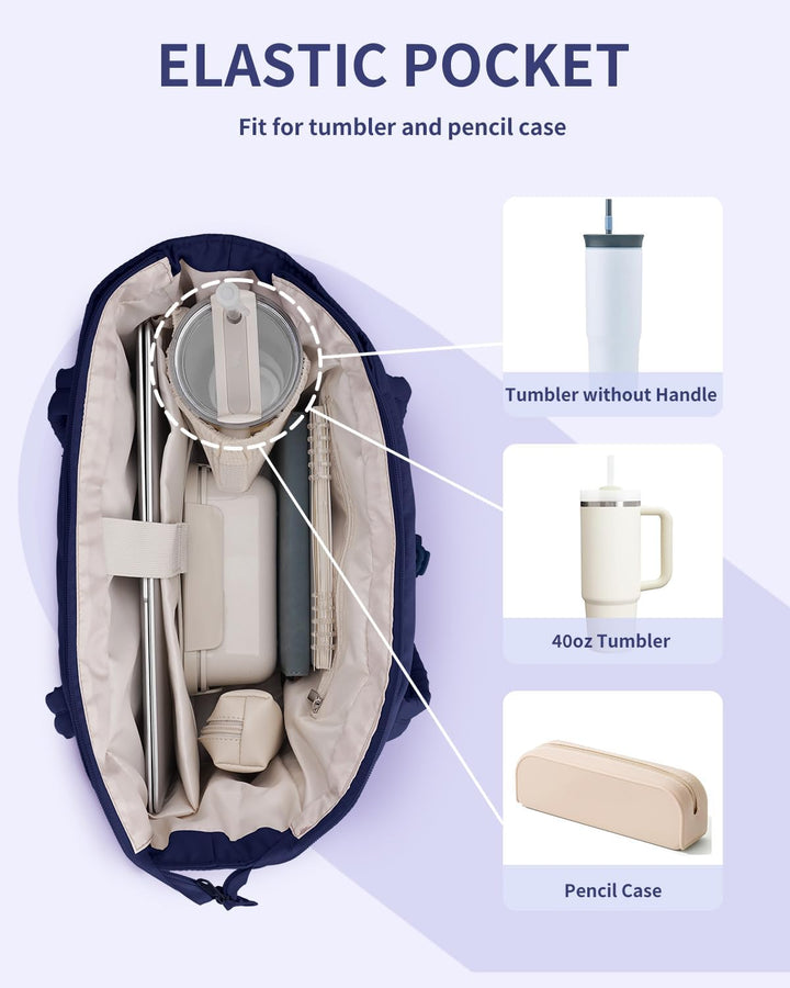 Dames puffer tas met bekerhouder en laptopvak, een gewatteerd design voor comfort.
