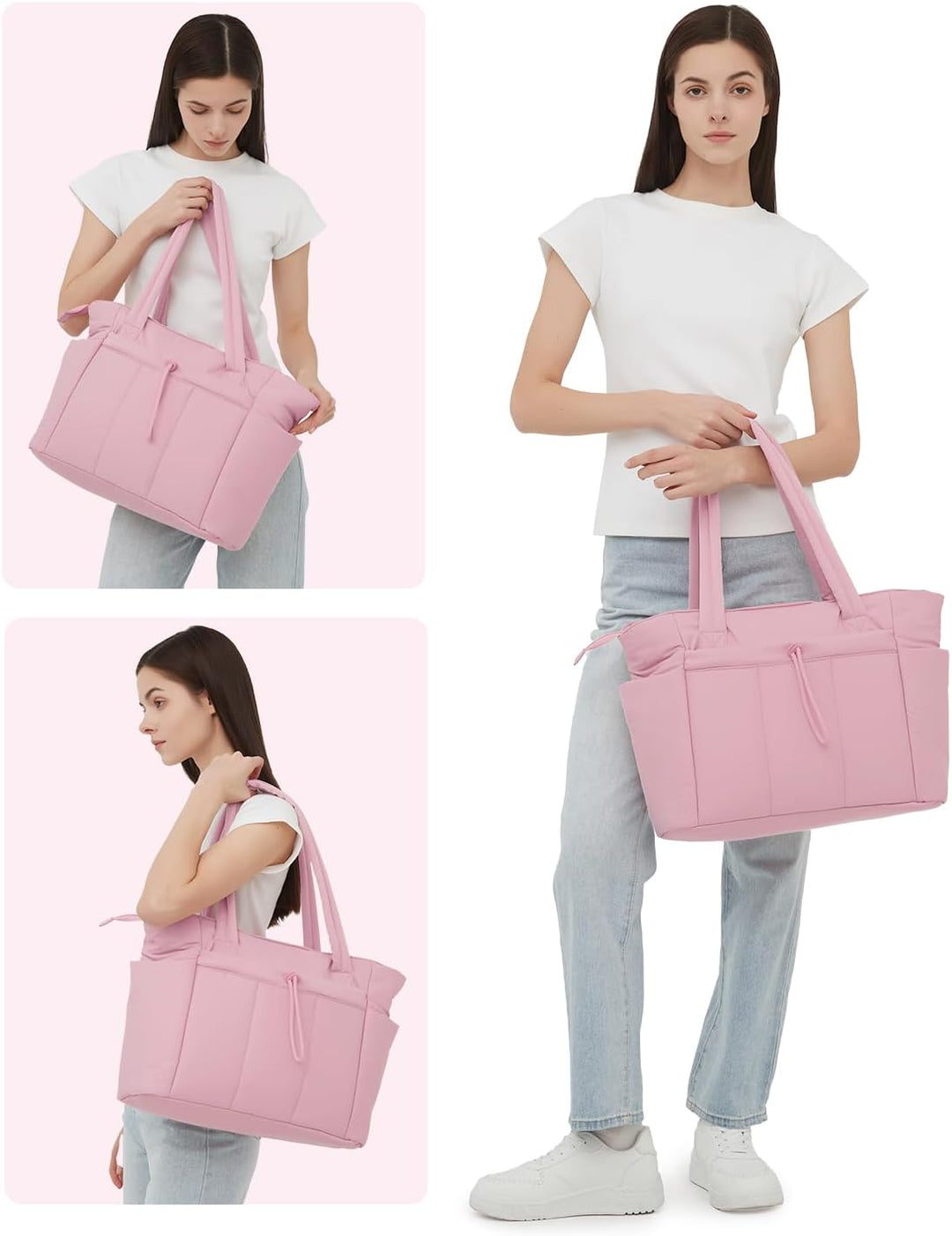 Veelzijdige dames tas: gewatteerd puffer, met laptopvak en bekerhouder voor elke gelegenheid.
