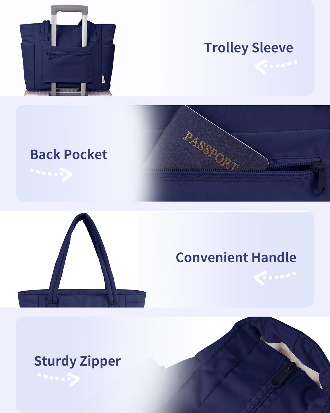 Dames puffer tote, gewatteerd, met bekerhouder en laptopvak voor optimale functionaliteit.