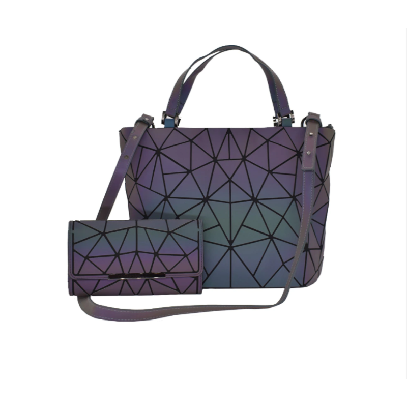 Unieke dames geometrische rugzak/schoudertas. De Gina glow in the dark tas is een stoere, opvallende mode accessoire.