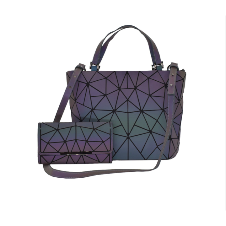 Unieke dames geometrische rugzak/schoudertas. De Gina glow in the dark tas is een stoere, opvallende mode accessoire.