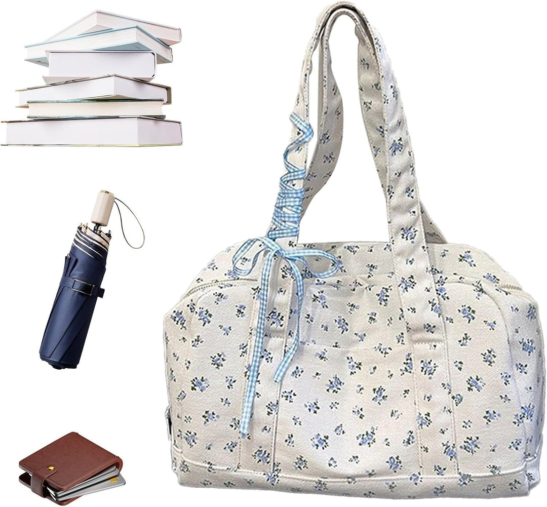 Dames grote canvas reistas met opvallend lintdetail, ideaal als weekendtas of schoudertas.