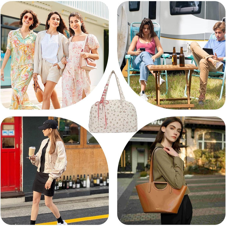 Stijlvolle dames canvas schoudertas, ruime weekendtas met chic lintdetail, perfect voor uitjes.