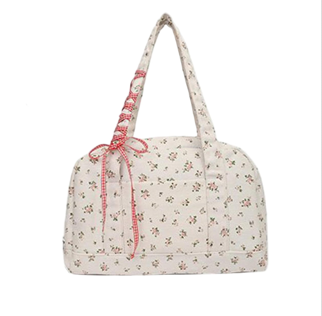 Grote canvas gymtas voor dames, veelzijdige duffle bag met elegant striklint, ideaal voor sport.