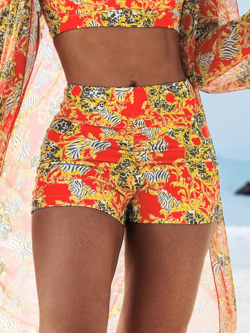 Zomerse dames halter cover-up set met shorts, trendy en functioneel als beachwear.