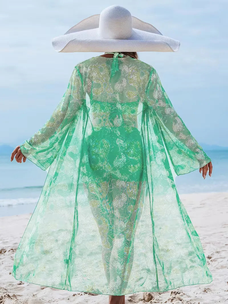 Trendy dames halter cover-up set met shorts, ideaal als beachwear. Bohemian stijl.