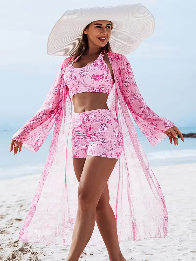 Vakantie essentials: dames halter cover-up set met shorts, trendy en praktisch.