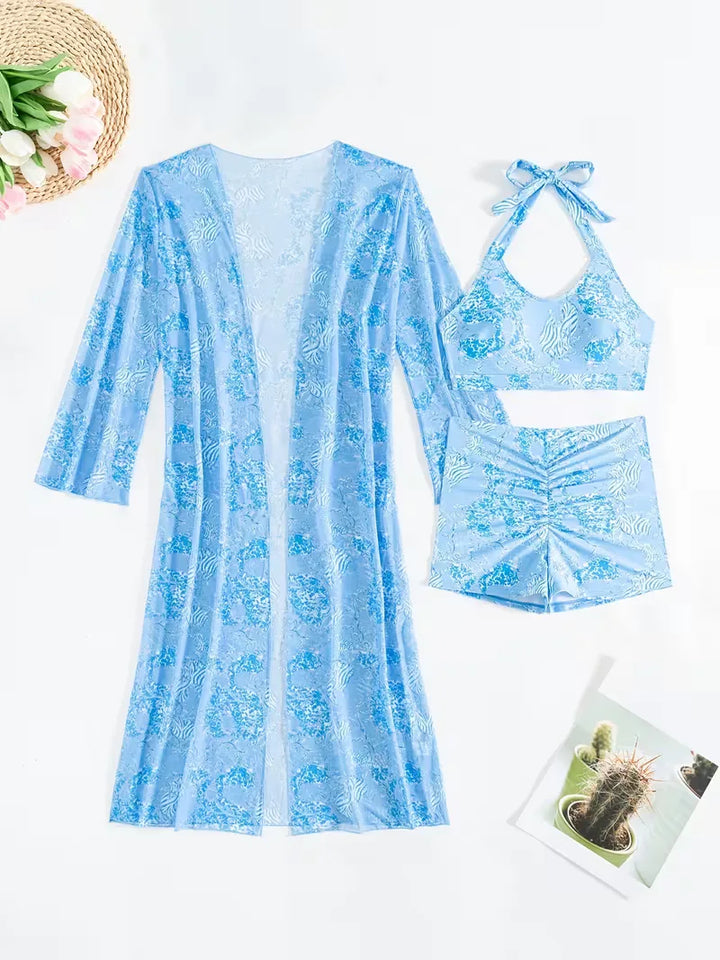 Bohemian dames halter cover-up set met shorts, stijlvol voor elke vakantiebestemming.