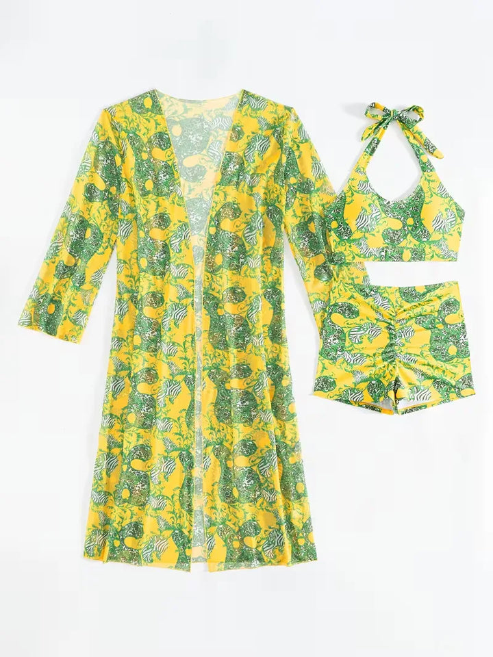 Comfortabele dames halter cover-up set met shorts. De perfecte zomerse aanvulling.