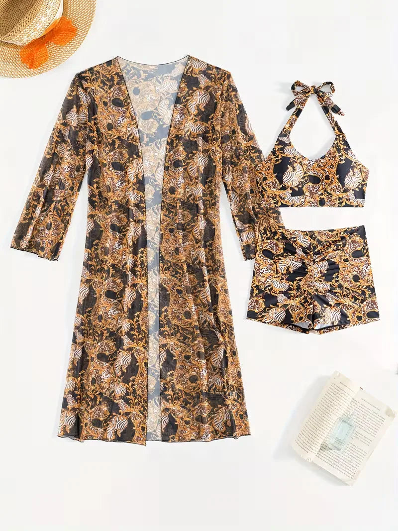 Dames beachwear: trendy halter cover-up set met shorts. Klaar voor je zomeravontuur.