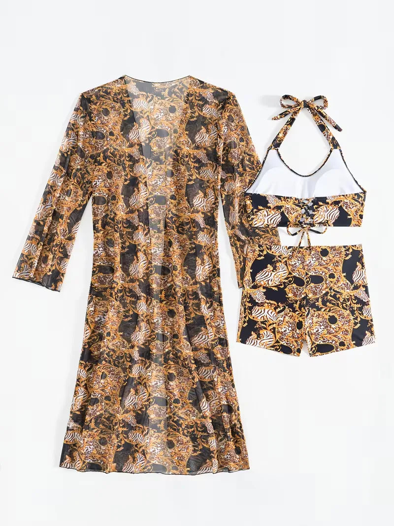 Vakantie essentials: tweedelige dames halter cover-up set met shorts. Comfort en stijl.
