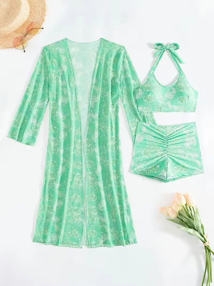 Stijlvolle dames halter cover-up set, inclusief shorts, voor strand en zwembad.