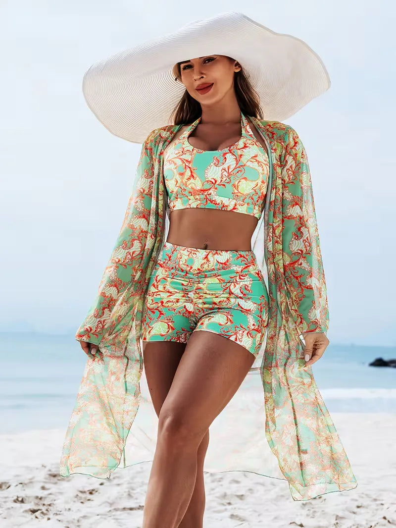 Stijlvolle dames tweedelige halter cover-up set met shorts, voor elke gelegenheid.