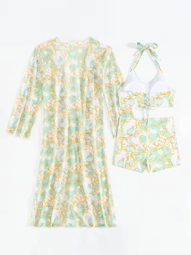 Vakantie essentials: dames halter cover-up set met shorts, voor een complete outfit.