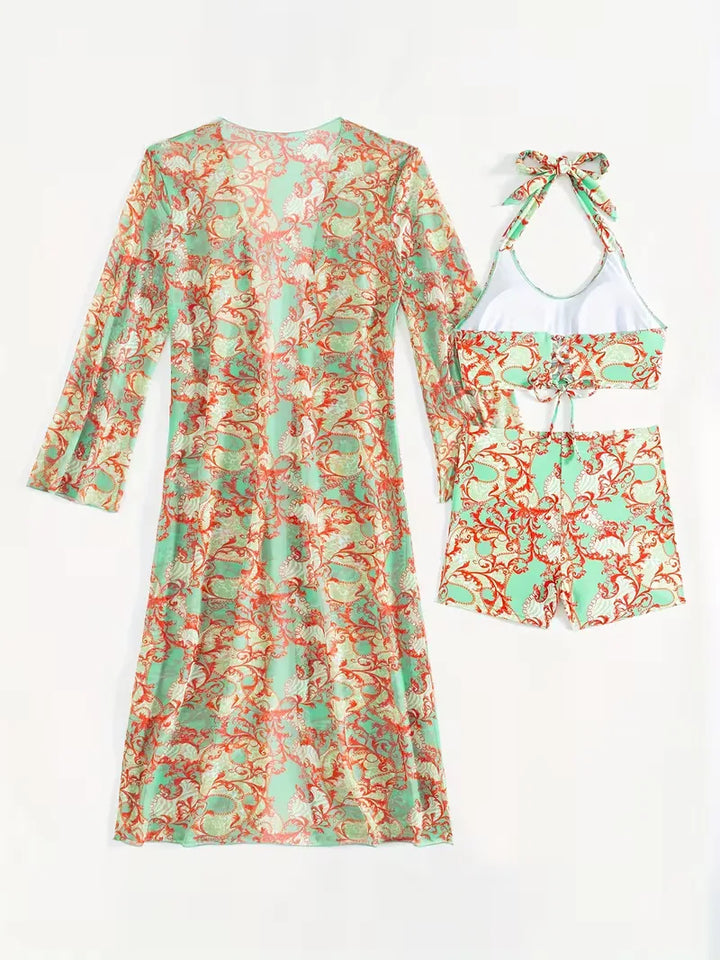 Trendy dames halter cover-up set met shorts, voor een ongedwongen, chique uitstraling.