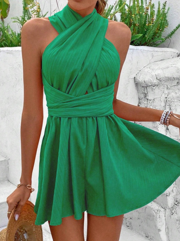 Oranje elegante halter maxi jurk voor dames, ideaal voor een feestje of vakantie outfit.