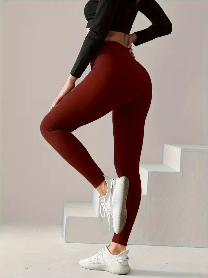 Effen high-waisted dames legging, slim fit. Comfortabele stretch voor fitness, yoga en casual lente stijl.