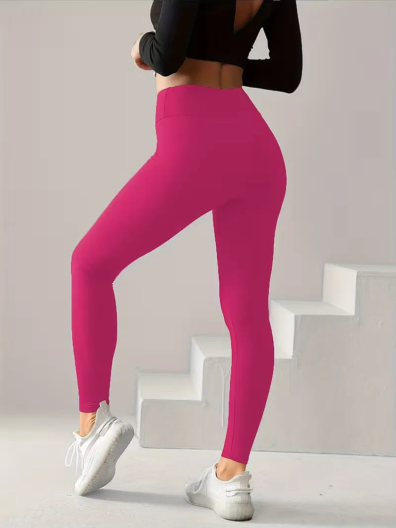 Effen high-waisted slim fit dames legging. Ideaal voor yoga, sport en comfortabele casual lente dagen.