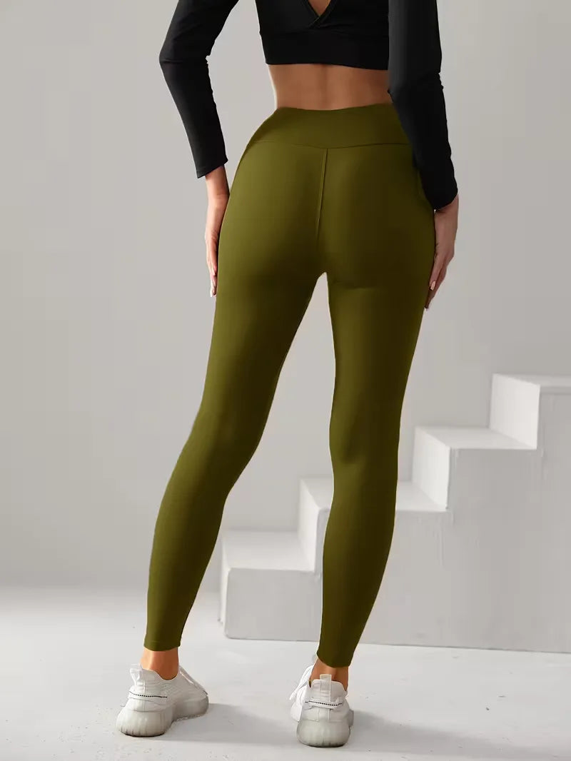 Slim fit high-waisted dames legging. Effen, comfortabel voor sport, yoga en casual lente gebruik.