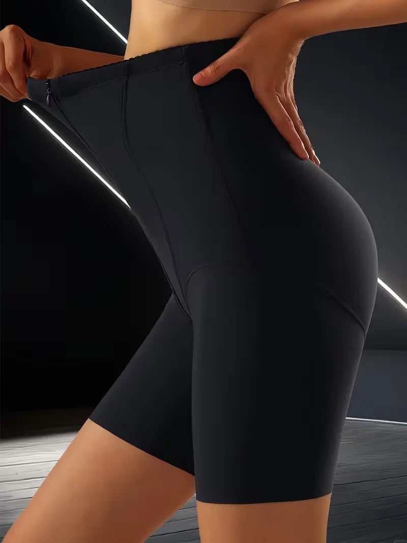 Comfortabele dames hoge taille shapewear boxer, lichtgrijs, voor onzichtbare buikcontrole.