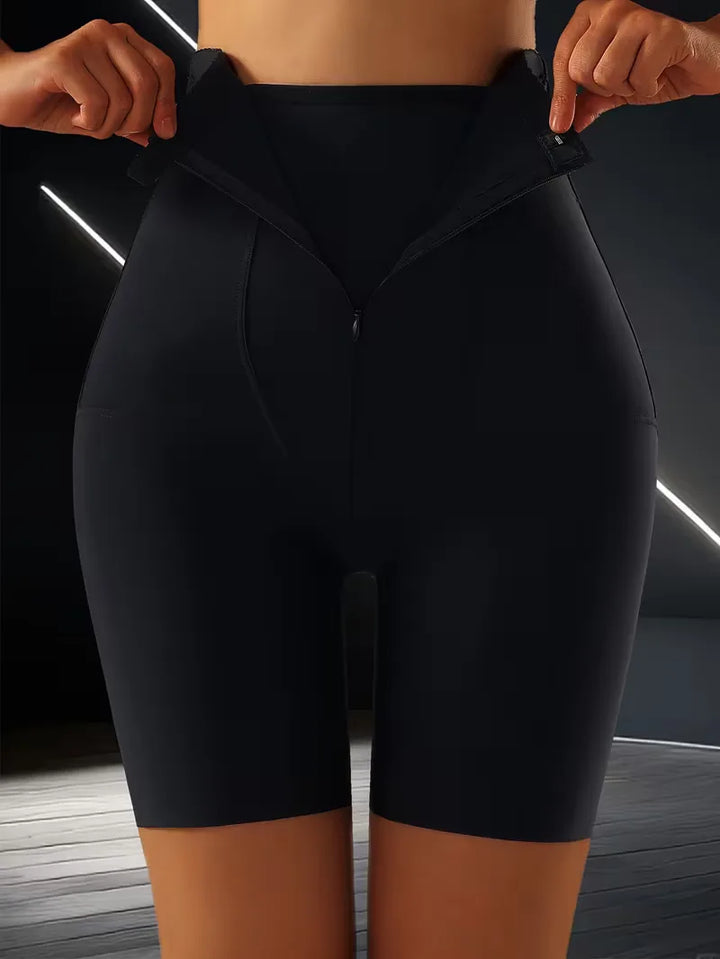 Vormgevende dames boxer shapewear, zwart, hoge taille, met krachtige buikcontrole & billift.