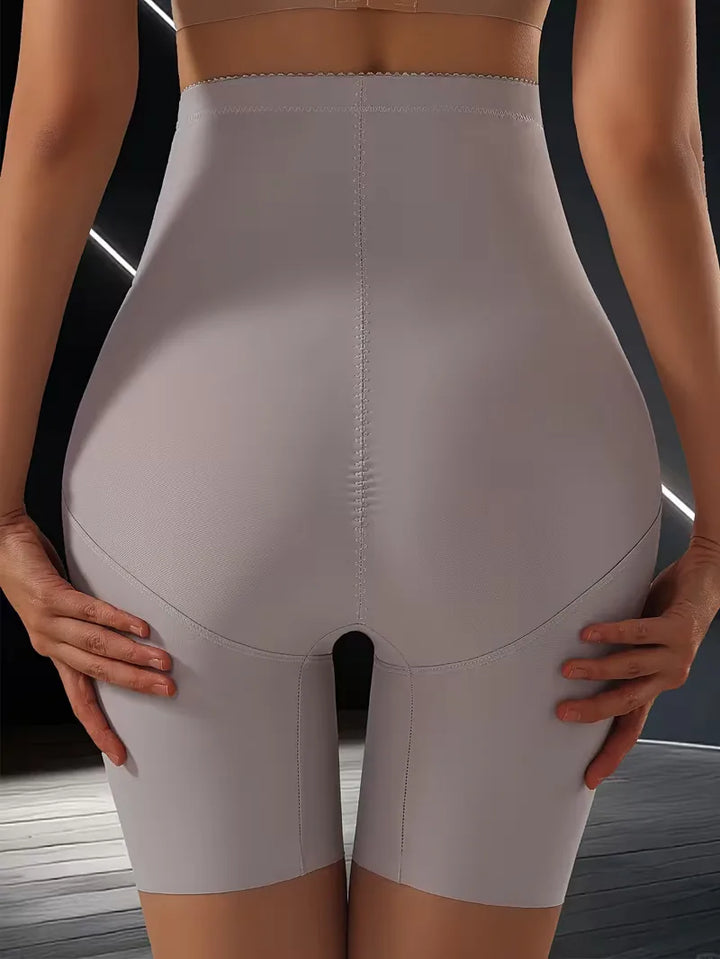 Ademende dames shapewear boxer, hoge taille, lichtgrijs, voor optimale buikcontrole & billiftend.