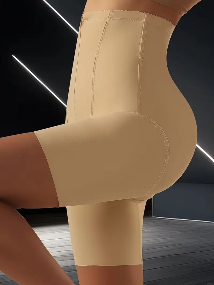Lichtgrijze corrigerende dames shapewear boxer met hoge taille, slankmakend en billiftend.