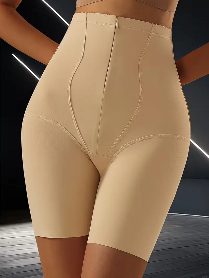 Dames fitness shapewear boxer met hoge taille, lichtgrijs, voor optimale buikcontrole & billift.